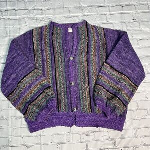 Nancy Lee Kaufman Cardigan One Size Oversized XL 2x Purple Striped Sweater